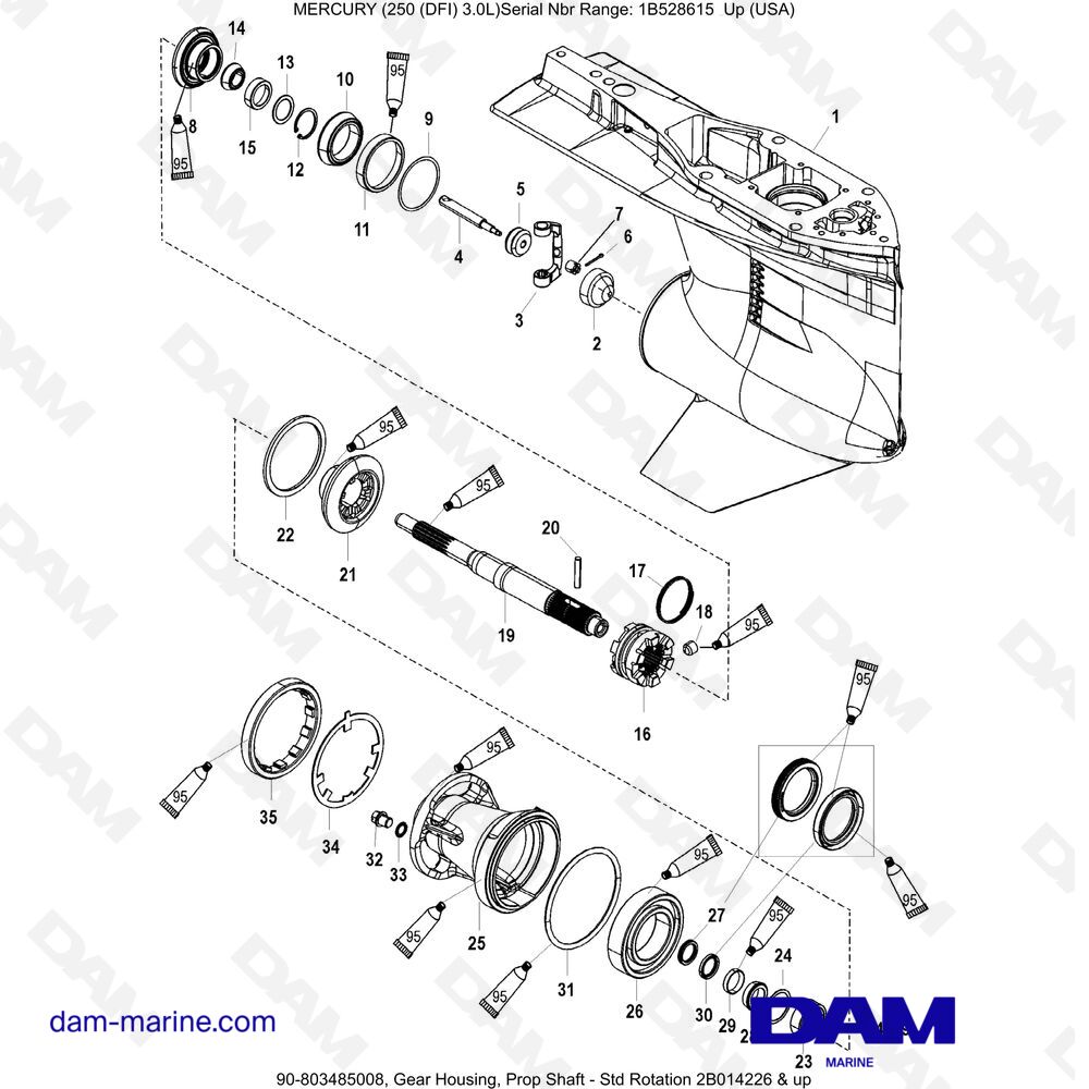 Parts and exploded views for Mercury 250 DFI 3.0L engine